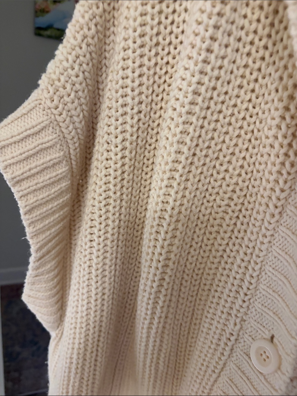 Aerie M Cream Hooded Chunky Knit Button-Front Sweater - Picture 4 of 4